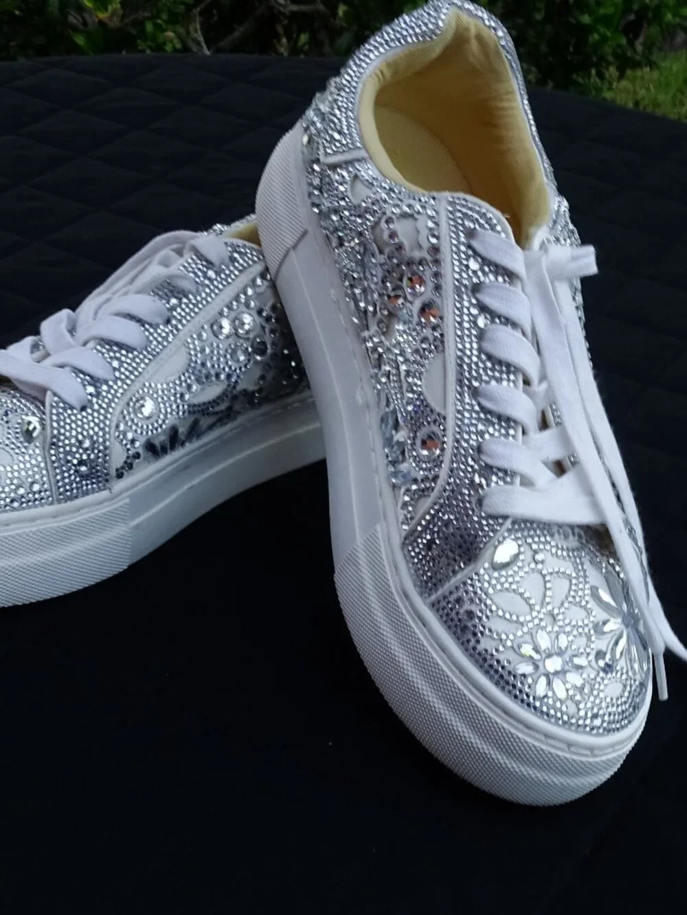 Lovely SB-Lenon Floral Rhinestone Platform Tennis Shoes 8M